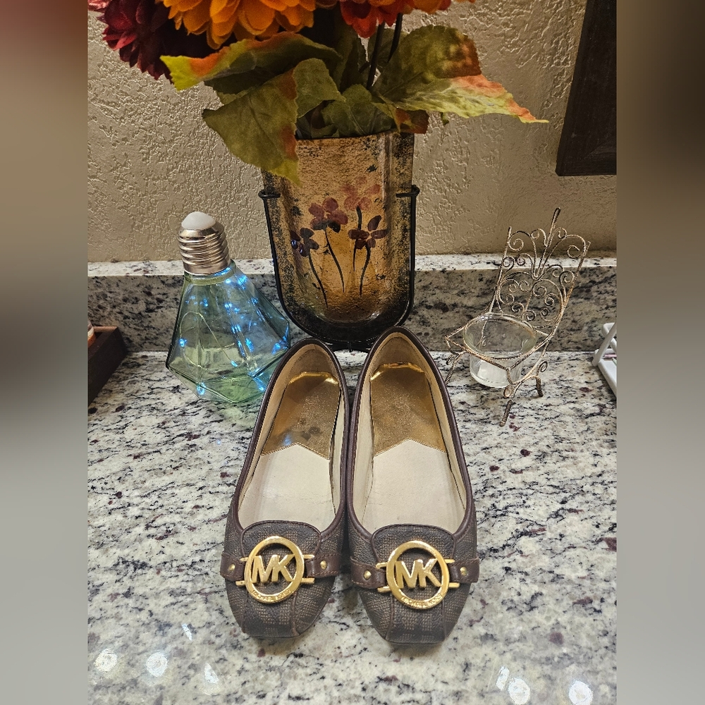 Michael Kors Gold and Brown Loafers